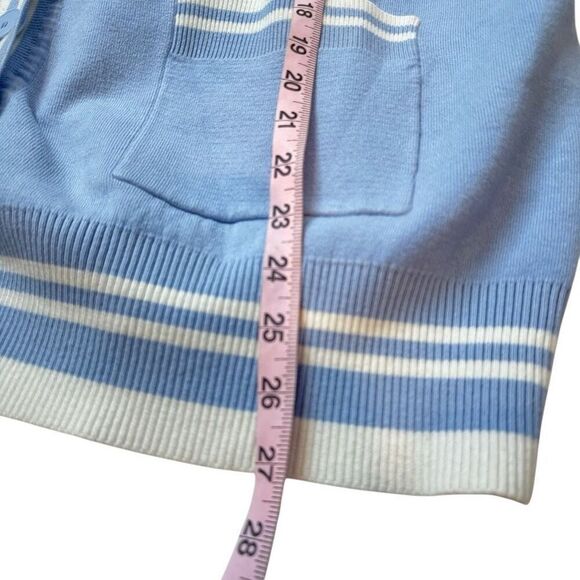 Sandro Paris Opera 'LOVE' Varsity Striped Cardigan Sweater Blue & White L - Picture 8 of 16